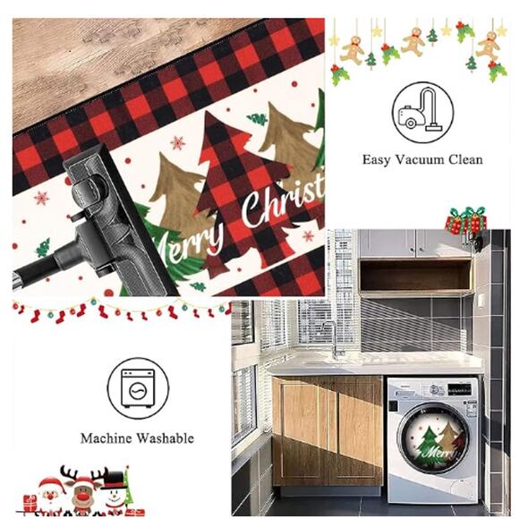 Christmas Kitchen Rug Sets of 3, Farmhouse Tree Floor Mats Non Skid Washable - Picture 6 of 7